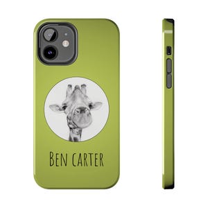 Custodia rigida personalizzabile a forma di giraffa per telefono - Cover con stampa animalier personalizzabile, regalo con tema safari nella giungla, guscio protettivo, stampa disegnata a mano