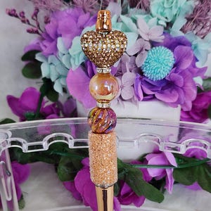 Handmade BASIC bling orange heart beaded pen