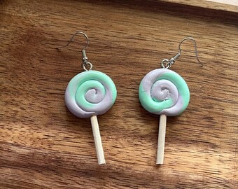 Cute Lollipop Earrings, Clay Jewelry, Kids Earrings, Candy Theme Earrings