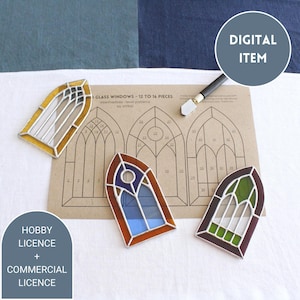 3 STAINED GLASS PATTERNS / Mini Antique Panels / Diy Tutorial for Tiffany Stained Glass / Cutting Template for Glass / Pdf and Png