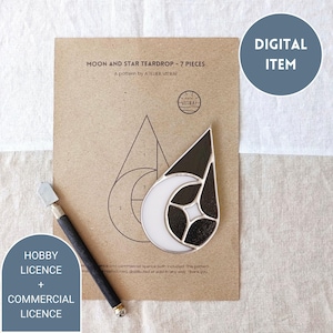 MOON & STAR PATTERN for Tiffany Stained Glass / Diy Tutorial / Cutting Template for Glass / Pdf and Png