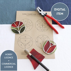 4 MOTIFS CERCLES FLORAUX pour le Vitrail / Tutoriel Diy 4 en 1 pour Vitrail Tiffany / Patrons de Découpe pour le Verre / Pdf et Png