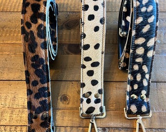 Adjustable Cowhide Purse Strap: Cheetah Print Leather Handbag Strap