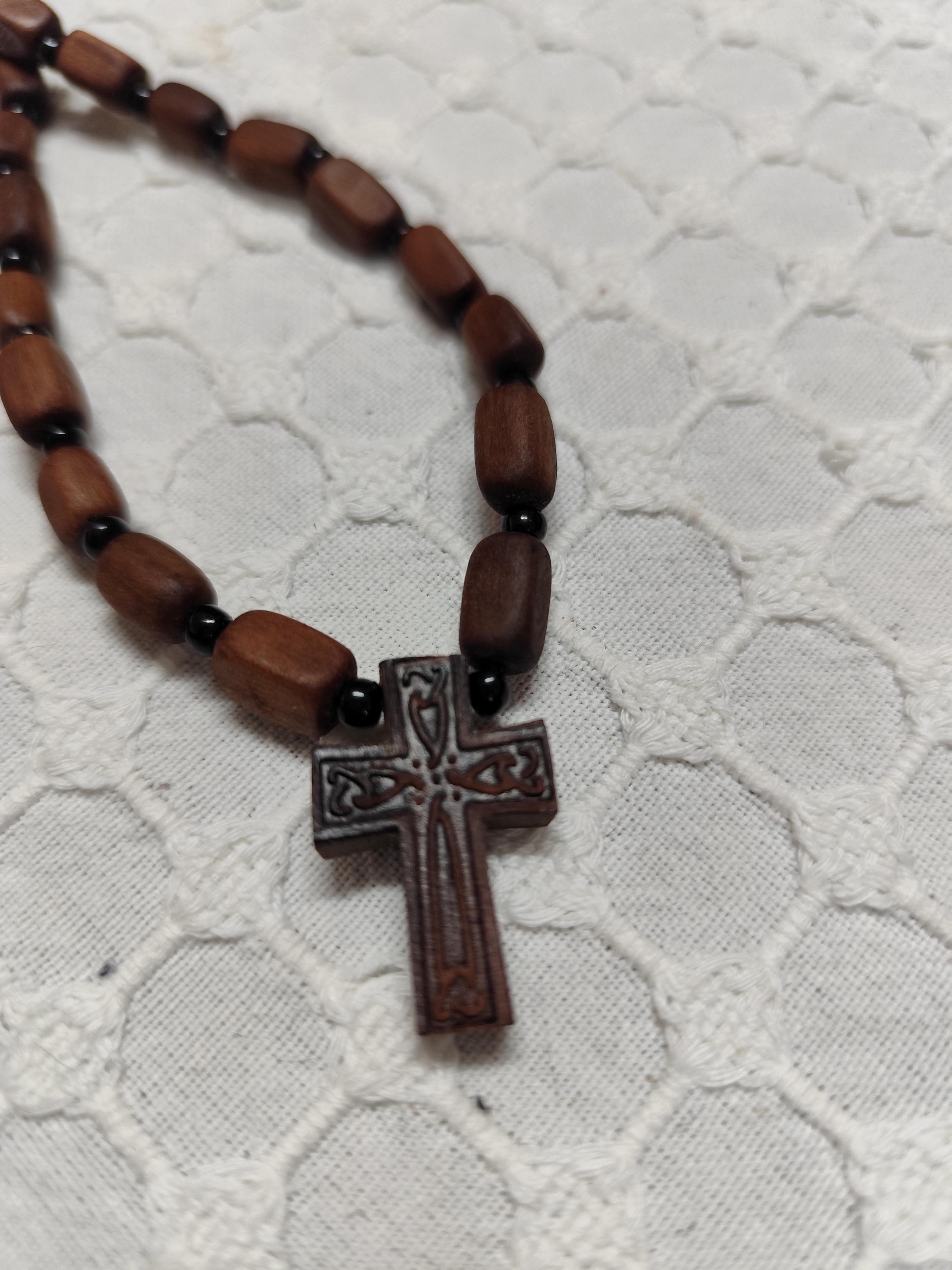 Handmade Wooden Cross With Beads Orthodox Christian Cross for Pray 