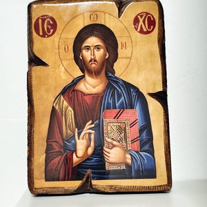 Handcrafted Orthodox Icon of Jesus Christ Pantocrator on Wood - christos