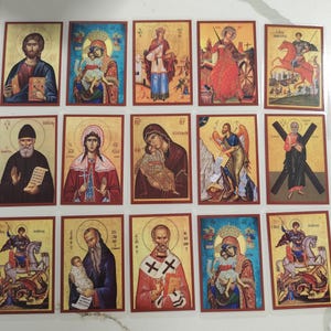 Gravures d&#39;icônes chrétiennes orthodoxes : cartes de prières des saints byzantins - lot de 10