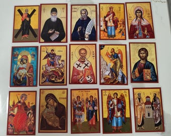 Gravures d'icônes chrétiennes orthodoxes : cartes de prières des saints byzantins - lot de 10