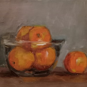 Orange Still Life Painting, Kitchen Wall Decor, Oil Painting, Fresh Fruit Art, Home Gift,