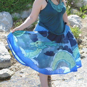 Sea Serpent Midi Skirt With Pockets | Sea Dragon Cryptid Loch Ness Monster Fashion | One Size and Plus Size