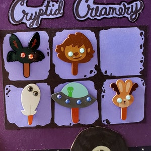 Cryptid Popsicle Enamel Pin Set Halloween Ice Cream Hat Pins Cute Spooky Cryptid Lapel Pins image 2