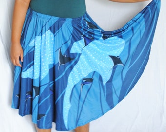 Manta Migration Midi Skirt With POCKETS | Manta Ray and Whale Shark Street Fashion Long Skirt | One Size and Plus Size