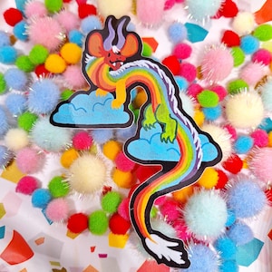 Rainbow Cloud Dragon | Colorful Magical Creature | Friendly Fantasy Monster Vinyl Sticker