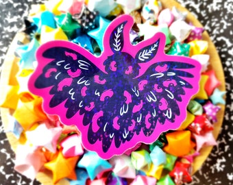 Holographic Mothman Sticker | Sparkly Cryptid Diecut Sticker