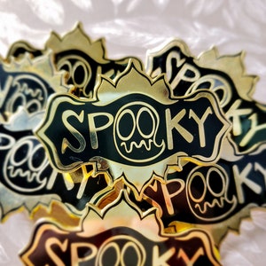 Spooky Hard Enamel Pin | Halloween Hat Pin | Black and Gold Goth Lapel Pin