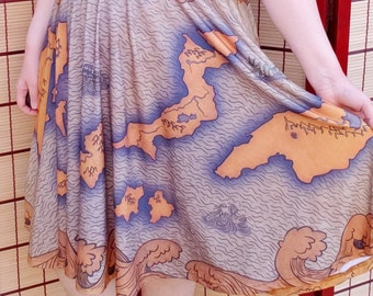 Here There be Dragons Midi Skirt WITH POCKETS | Treasure Map Pirate Skirt One Size and Plus Size