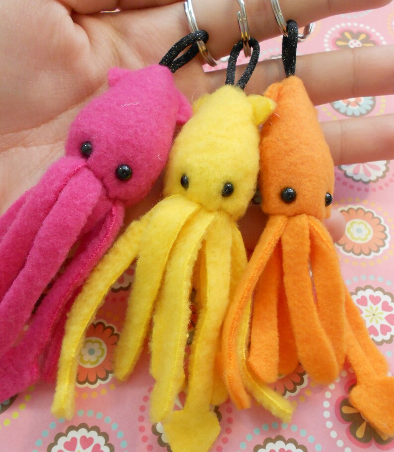 Tiny Squid Key Ring Squid Keychain CHOOSE YOUR COLOR Made to Order Small Cephalopod Keychain