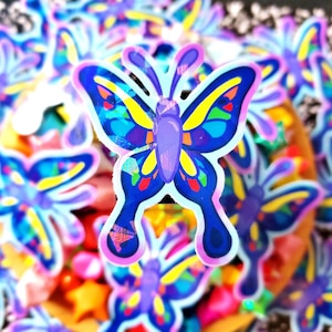 Schmetterling holographische Vinyl-Aufkleber | Funkelnder nostalgischer gestanzter Aufkleber