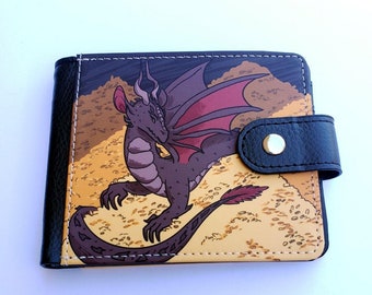 Dragon Wallet With Side Clasp and ID Window | DnD Dungeons and Dragons Bi-fold Wallet | Fantasy Vegan Leather Wallet
