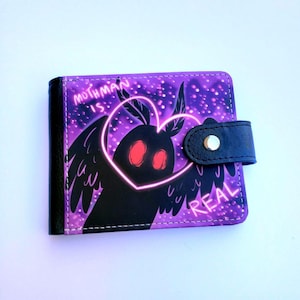 Mothman Wallet With Side Clasp and ID Window Cryptid Bi-fold Wallet Monster Vegan Leather Wallet image 1