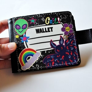 Composition Book Wallet With Side Clasp and ID Window Notebook Stickers Bi-fold Wallet Aliens Mothman Colorful Vegan Leather Wallet image 2