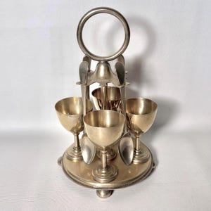Antique Cruet Set 4 Egg Cups with Spoons Early 1900s Sheffield England Serving Set