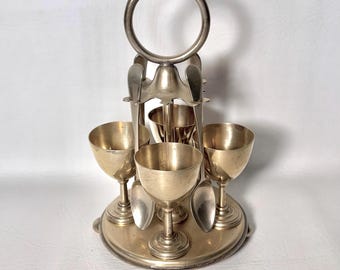 Antique Cruet Set 4 Egg Cups with Spoons Early 1900s Sheffield England Serving Set