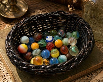 32 Antique Glass Marbles Lot 100 Years Old Vintage Toy Collection