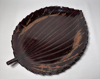 Brown Mihoko Kentucky Pottery Leaf Shape Serving Platter
