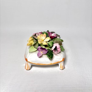 Adderley Fine Bone China Floral Bouquet on Pedestal Cushion - English Porcelain Figurine