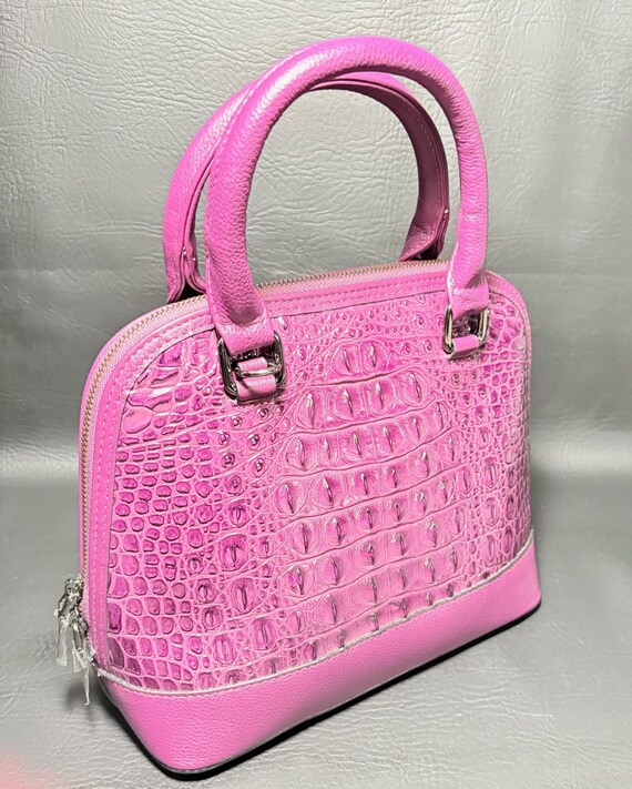 Luxury Purple Discontinued Genuine Leather Crocodile Embossed Two Handled Crossbody Handbag NWOT