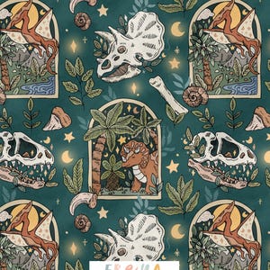Paleo Harbour Seamless Pattern Tile for Fabric Kids Clothing, Dinosaurs, skulls DIGITAL PNG