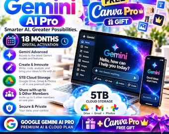 Google Gemini AI Pro 18 mois + 5 To de stockage cloud + Canva Pro offert | Activation numérique