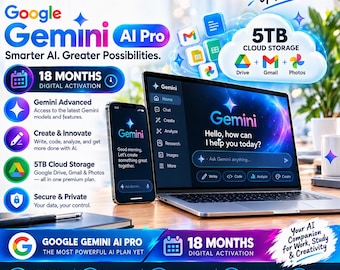 Google Gemini AI Pro 18 mesi + 5 TB di spazio di archiviazione cloud (attivazione digitale)