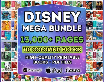 110 Disney Mystery Coloring Books Bundle | Printable Color By Number PDF for Kids & Adults | 13,000 Pages | Stress Relief | Instant Download