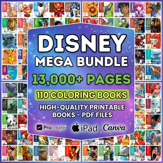 110 Disney Mystery Coloring Books Bundle | Printable Color By Number PDF for Kids & Adults | 13,000 Pages | Stress Relief | Instant Download