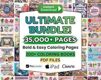Kolorowanki – pakiet Ultimate, ponad 35 600 stron, kolorowanka odważna i łatwa, urocza i wygodna, kolorowanka cyfrowa, plik PDF do druku, iPad