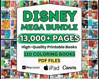 110 Disney Mystery Malbücher Mega Bundle - Farbe Nach Zahlen PDF | Digitale Malvorlagen für Kinder | Sofort Download