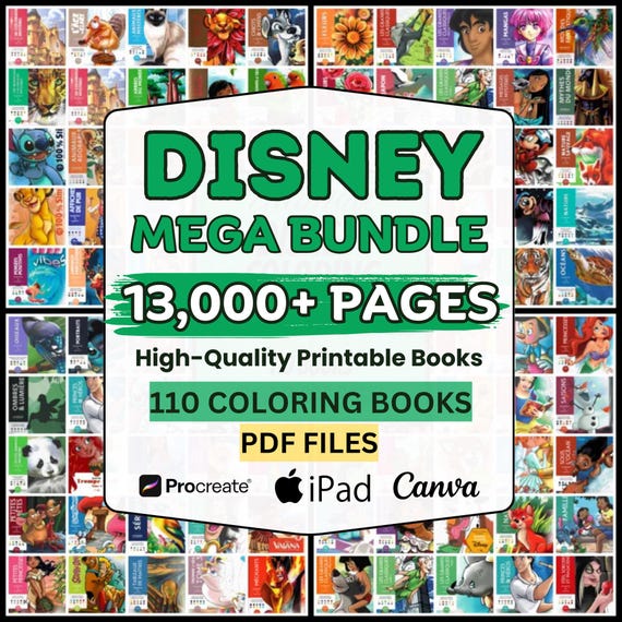 110 Disney Mystery Coloring Books Mega Bundle – Printable Color By Number PDF | Kids & Adults Digital Coloring Pages | Instant Download