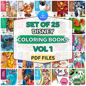 25 Disney Mystery Coloring Books Bundle – Printable Pages | Kids & Adults Digital Coloring Pages | Color By Number | Instant PDF Download