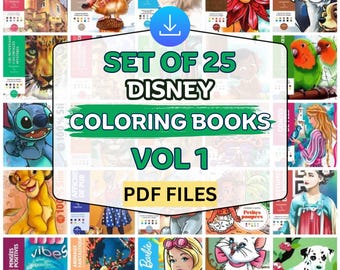 25 Disney Mystery Coloring Books Bundle – Printable Pages | Kids & Adults Digital Coloring Pages | Color By Number | Instant PDF Download
