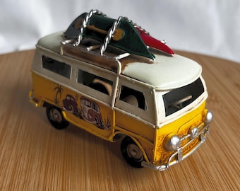 Retro Yellow Van Metal Model - Vintage VW Bus Decoration