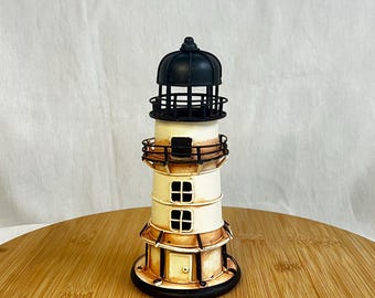LIGHTHOUSE MINIATURE Model / Metal Vintage Art / Nautical Deco / Table & Library Decoration