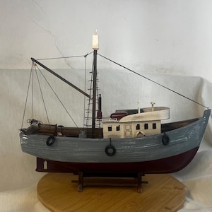 ボートモデル / 木製ミニチュア漁船（パドル付き） / ヴィンテージアート / 航海用デコ / ホームデコレーション / テーブル＆ライブラリーデコレーション