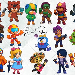 Niedliche Chibi Fighter Charaktere, bunte Action-Icons, digitales PNG-Bundle für Party & Bastelgebrauch, handgemacht und handbemalt