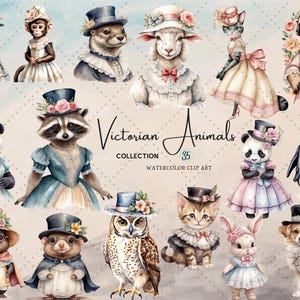 Victorian Animals Clipart,Vintage Watercolor Clip Art, Vintage animals,Graphics,Illustration Digital Image,Commercial Use Clipart 35PNG
