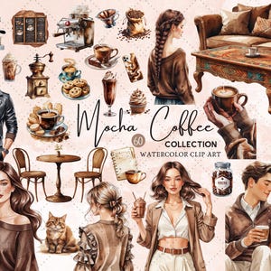 Watercolor Mocha coffe lover Clipart, Coffee Drinks Clip art, Coffee Shop, Latte, , Coffee Digital,Commercial Use,60 PNG