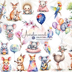 Australische Tiere Clipart - niedlicher Koala, Känguru und Wombat PNG für Babyparty, Kinderzimmer-Kunst, sofortiger Download, kommerzielle Nutzung 45 PNG