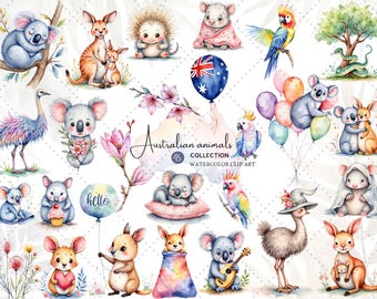 Australiska djur Clipart – Söt Koala, Känguru, Wombat PNG för Baby Shower, Barnrumskonst, Omedelbar Nedladdning, Kommersiellt Bruk 45 PNG