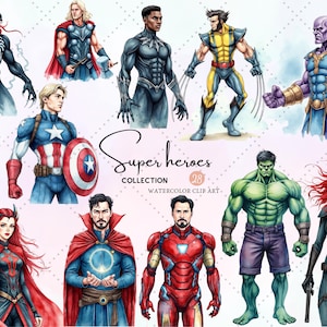 Clipart de super-heróis modernos em aquarela – Figuras de heróis masculinos e femininos, elementos de quadrinhos, efeitos de quadrinhos, fundo transparente 28 PNG