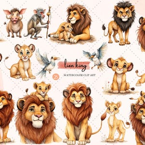 Clipartbundel safaridieren – schattige aquarel jungle leeuw familie, safari babydieren png-set, digitale download voor kinderdagverblijf en verjaardag